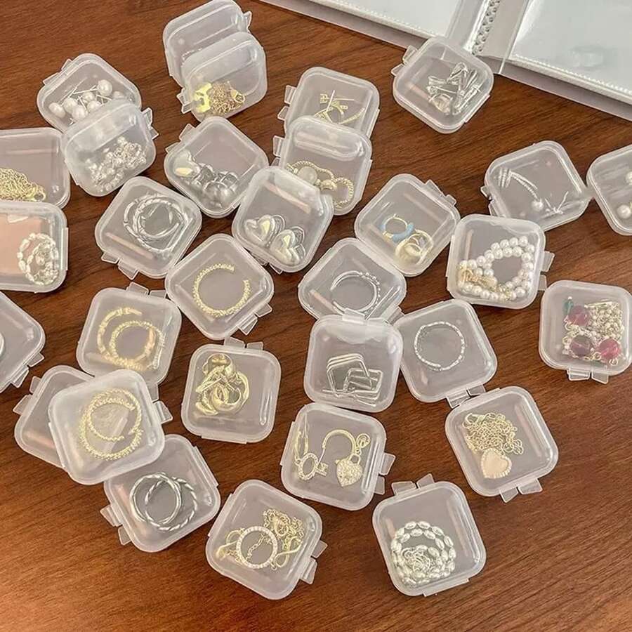 10个装迷你首饰收纳盒,尺寸为1.37 x 1.37 x 0.7英寸,透明塑料材质,适用于耳环、小手链及其他饰品(100个装) - 透明 - 查看 1