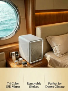 SOKANY 4L Mini Cosmetic Fridge With Adjustable LED Light & Mirror, Dual Temperature Control, Suitable For Storing Cosmetics And Food, Portable Mini Fridge For Bedroom, Office And Car Use - View 3