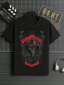 T-Shirt, Pistoleiro, Metal Guitar Rock, International Band, Oldschool Rock And Roll, Unisex Shirt/Blouse, Men's/Women's, 100% Cotton, Premium Top Streetwear, New Release, Immediate Shipping, Various Colors!! Plus Size - màu đen - Xem 1