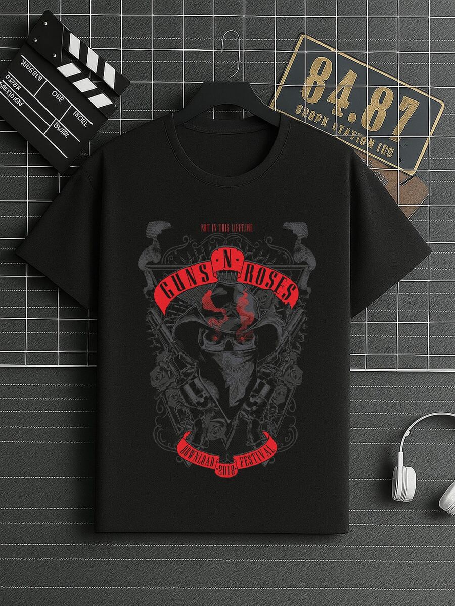 T-Shirt, Pistoleiro, Metal Guitar Rock, International Band, Oldschool Rock And Roll, Unisex Shirt/Blouse, Men's/Women's, 100% Cotton, Premium Top Streetwear, New Release, Immediate Shipping, Various Colors!! Plus Size - màu đen - Xem 1
