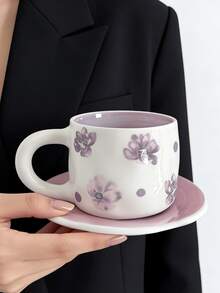 Bộ 1 tách và đĩa sứ vẽ tay hoa violet, tách và đĩa cà phê màu tím kiểu Pháp sang trọng, tách và đĩa trà chiều lãng mạn và nữ tính, thích hợp cho nhà hàng, phòng khách, quán cà phê, tiệc tùng và làm quà tặng. - Nhiều màu - Xem 7