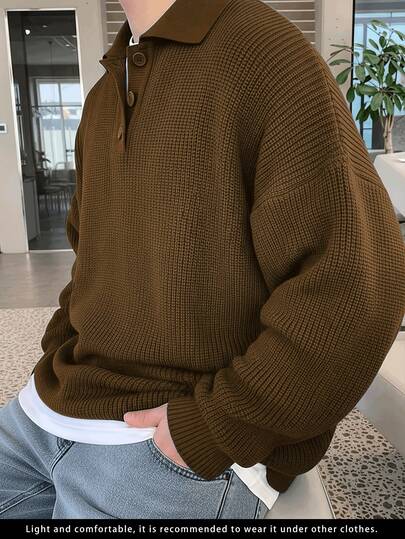 Nuevo suéter de cuello polo holgado estilo coreano para hombres, jersey de punto casual con cuello retro, ropa de primavera, otoño e invierno