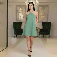 Simple Backless Tie Up Bow Contrast Holiday - verde menta - Ver 3