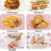50张蜡纸食品烘焙包装纸，5种蛋糕包装纸防油食品包装纸，条纹爱心玫瑰礼品包装纸，适用于汉堡、三明治、薯条、蛋糕、糖果、牛轧糖、一般烘焙、野餐篮衬里、点心包装纸 - 彩色 - 查看 6