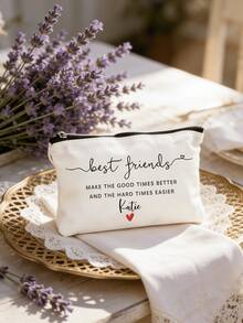1pc Custom Name Best Friends Personalized Gift Make Up Bag, Ladies Purse, Canvas Travel Toiletry Bag, Cosmetic Organizer Case, Back To School Teacher's Day Gift - Multicolor - View 10