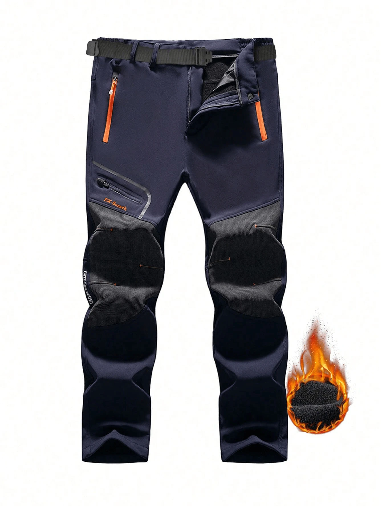 男士户外运动工装裤，带保暖内衬，直筒剪裁，适合秋冬季徒步、远足、抓绒、滑雪等活动 - 藍色 - 查看 1