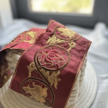 中国复古刺绣花边，民族风吉祥云纹图案，DIY服装配饰 - 酒紅色 - 查看 5