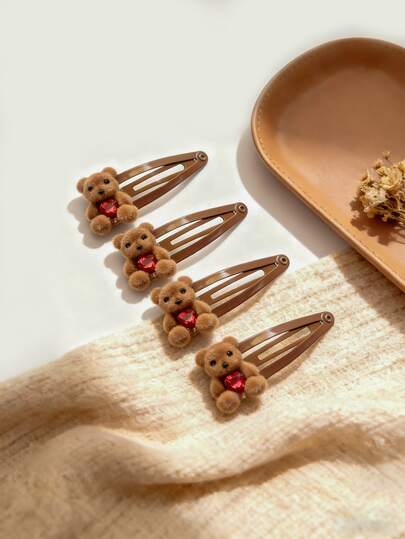 4pcs/6pcs Cute Cartoon Bear Water Drop Hair Clips, Colorful And Fashionable Cartoon Hair Accessories, Suitable For Daily Wear, Back To School Gifts, Valentine's Day, Mother's Day, Birthday Party Decoration