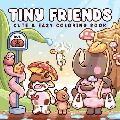 1pc 220g Tiny Friends Adult Coloring Book - Cute Pet Bus Station + Mushroom Forest Theme, Soothing Coloring Book To Relieve Anxiety, Perfect Gift For Wedding Season And Mother's Day