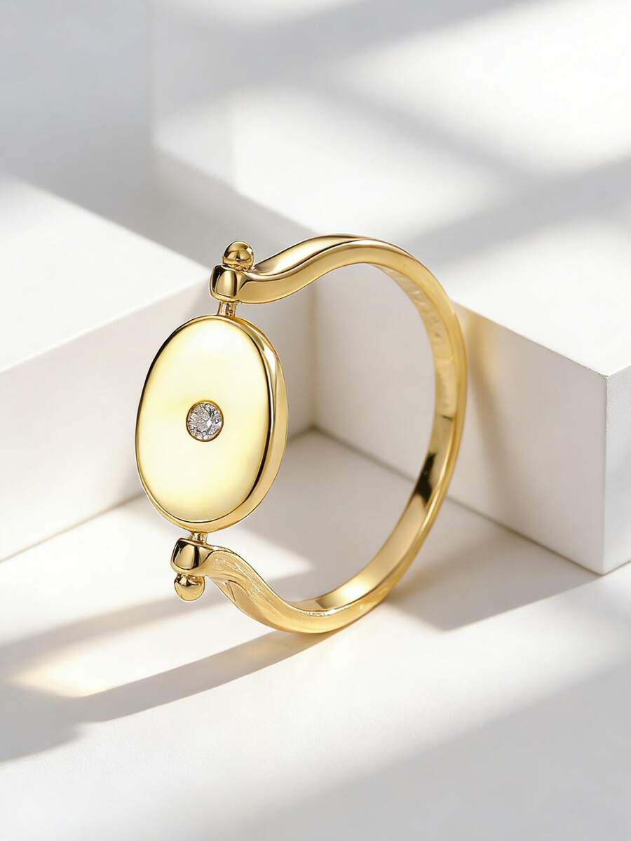Charm-In Gold-Plated Zirconia Rotatable Disc Ring For Women - Minimalist Elegant Style For Daily Wear & Gifting, Perfect For Birthday, Anniversary & Valentine's Day - Gold - View 1