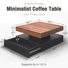 FKWin Mesa de centro LED para sala de estar con espacio de almacenamiento: mesa central blanca moderna de alto brillo con 2 cajones, mesa central de madera cuadrada con luces de 16 colores - Marrón y negro - Cajón individual - Ver 4