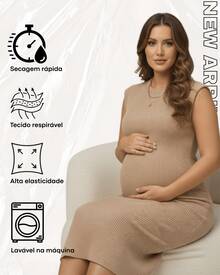 Nude Maternity Midi Dress, Muscle Tee, Casual, Ribbed, Elegant, Summer, Sizes M To G1 - 裸體 - 查看 5
