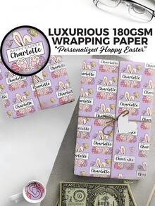 1pc Customized Easter Themed Wrapping Paper, Personalized Name Gift Packaging, Spring Holiday Design With Rabbit & Egg Patterns, Customizable Name Printing, Decorative Gift Wrapping Paper For Easter Celebration And Spring Holidays, Available In 2 Sizes, High-Quality Paper Suitable For Gift Boxes, Bags And Parcels - Easter Style 1 - View 8