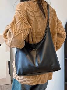 Vintage Commuter Shoulder Bag, Elegant Korean Style Underarm Handbag, Fashionable Large Capacity Women Commuter Bag - A - View 4