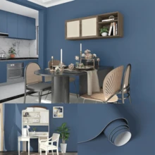 1 Roll Solid Color Self-Adhesive Removable Matte PVC Wallpaper, Easy To Clean And Apply, Suitable For Decorating Kitchen, Bedroom, And Living Room, Enhancing Home Decor With Autumn Aesthetics - Royal Blue - View 8