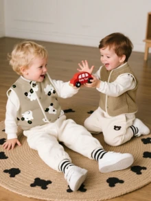 Balabala 两件套儿童双面背心，男女童秋冬季抓绒外套 - 咖白色調 - 查看 5