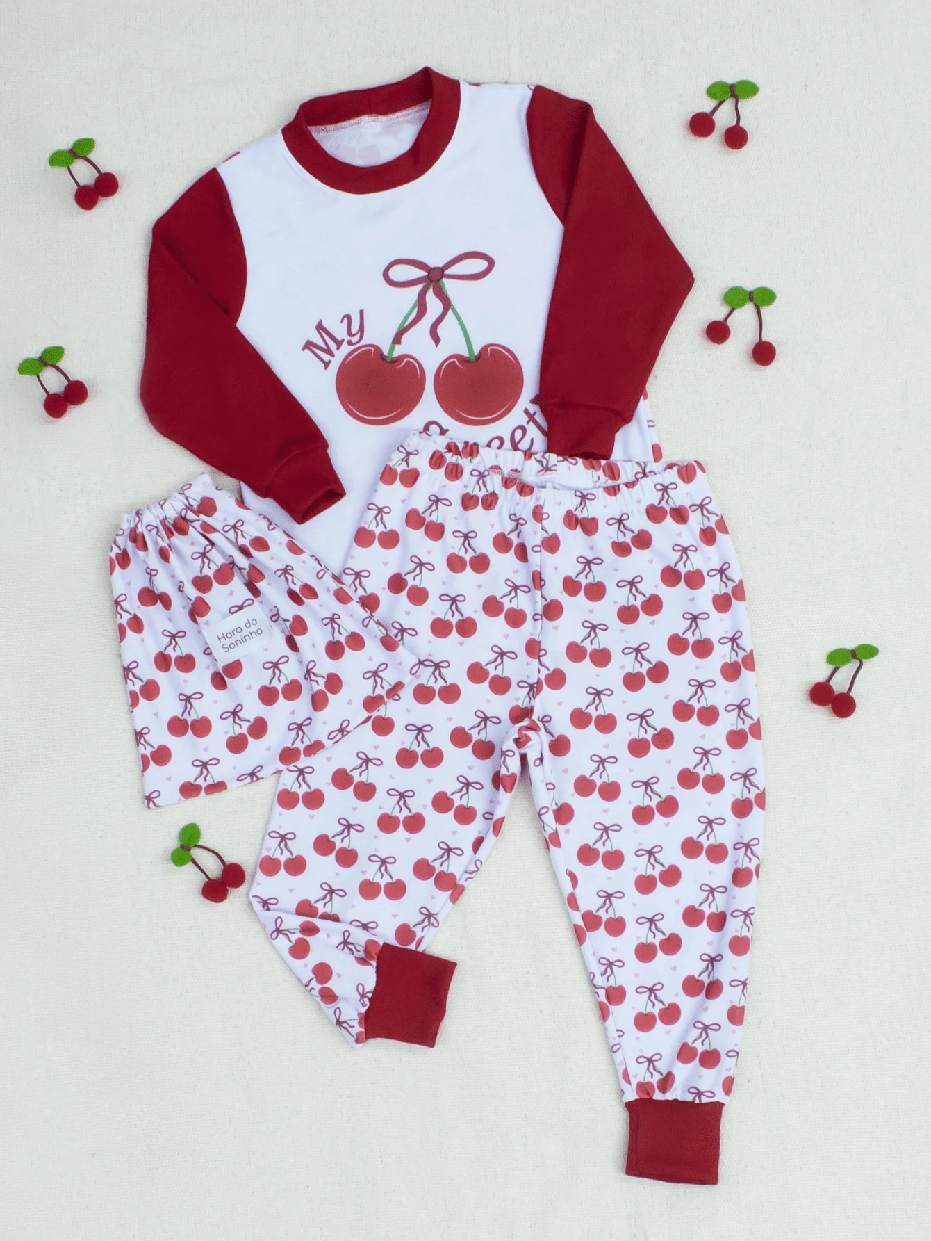 Children's Pajamas For Boys, Girls, And Unisex, In Cotton Fabric. 2-Piece Pajama Set, Long Sleeves, Pants With Elastic Waistband, Comfortable, Sizes 1 To 4 Years, Cute Print. - 紅白色 - 查看 1