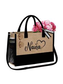 Bộ 3 túi xách Nana bằng vải lanh, họa tiết chữ Nana Love Letter, túi xách thời trang, ví, điểm nhấn nơ in họa tiết da báo, túi tote dung tích lớn, túi đeo vai đa năng, túi đựng đồ du lịch, món quà hoàn hảo cho các dịp lễ, sinh nhật, Giáng sinh, mùa thu/đông. - Nhiều màu - Xem 13