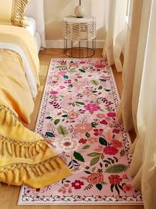 1pc 2025 New Ditsy Floral Pattern Long Plush Carpet, Pink Ground With Colorful Flowers, Home Decor Rug, Holiday Decoration Carpet, Dirt-Resistant, Non-Slip, Easy To Clean & Machine Washable, Multiple Sizes Available, Comfortable & Stylish, Suitable For Living Room, Sofa, Entryway, Bedroom, Outdoor And More Scenarios - Multicolor - View 15