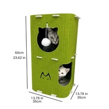 Double Layer Cat House With Scratching Toy Cat Bed Cat Furniture, Playful Cat House, Green,Big Sapce - Lime Green - View 2