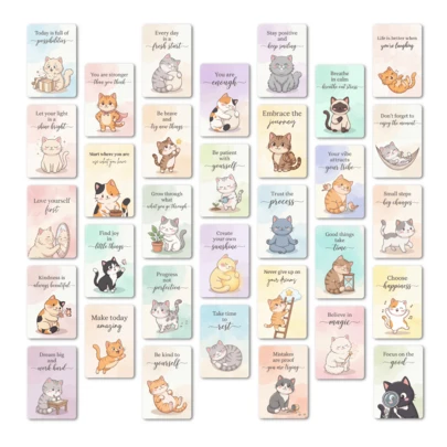 36pcs Cat Themed Positive Energy Cards - One Uplifting Affirmation Card Per Day, Suitable For Gifting To Friends, Students Or For Self-Care Journey, Helps Relieve Stress And Provides Gentle Motivation