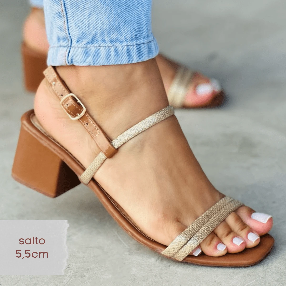 Women's Glittery Mid-Heel Sandal With A Comfortable Small Heel - 鏽棕色 - 查看 1