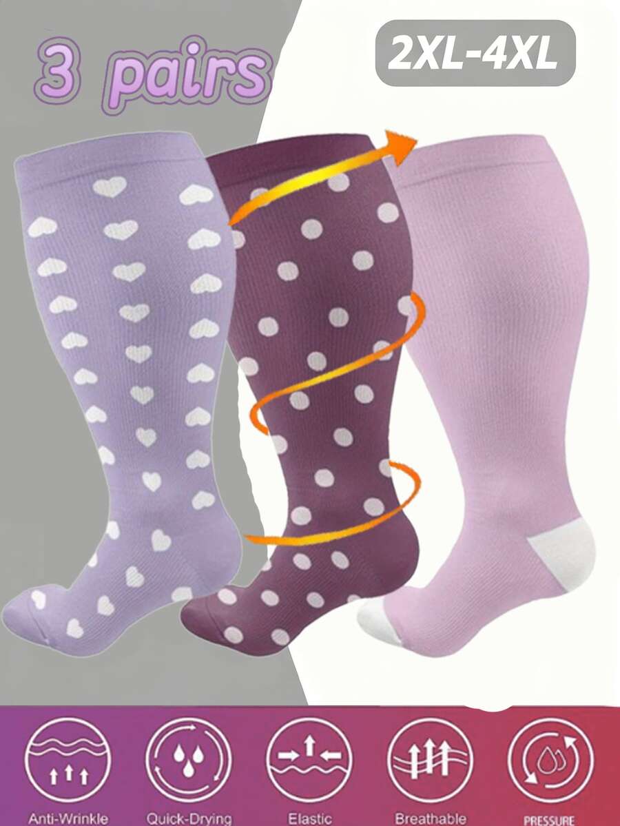 3 Pairs Plus Size Compression Socks - Enhance Performance And Recovery,Wide Calf Fit, Perfect For Running, Cycling, And All Sports, Unisex Design - Multicolor - View 1