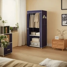 Tủ đựng quần áo dễ lắp ráp kèm nắp chống bụi, làm từ ống thép dày, dung tích lớn, thiết kế đơn giản, giá treo quần áo độc lập với túi bên hông, nhiều màu sắc để lựa chọn, tủ quần áo di động, giá treo quần áo, kệ đựng đồ, tủ quần áo bằng vải không dệt, thanh treo phù hợp cho áo sơ mi, khăn tắm và phụ kiện, lý tưởng để sắp xếp phòng ngủ, tủ quần áo khung kim loại, tấm lưới thoáng khí, tủ quần áo di động, dễ lắp ráp và chắc chắn, phù hợp cho nhà ở, căn hộ, dụng cụ sắp xếp đồ đạc, đồ dùng cần thiết khi đi du lịch. - Nhiều màu - Xem 6