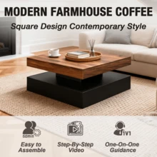 FKWin Mesa de centro LED para sala de estar con espacio de almacenamiento: mesa central blanca moderna de alto brillo con 2 cajones, mesa central de madera cuadrada con luces de 16 colores - Marrón y negro - Cajón individual - Ver 5