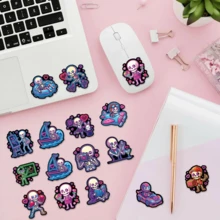 50张可爱霓虹骷髅涂鸦贴纸 - 色彩鲜艳的涂鸦、爱心和职业人物图案，防水乙烯基材质，可用于水瓶、笔记本电脑和滑板个性化装饰 - 彩色 - 查看 10