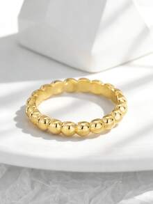 Charm-In Gold Plated Minimalist Smooth Beaded Band Ring For Women, Daily Wear & Gift Idea - Gold - View 3