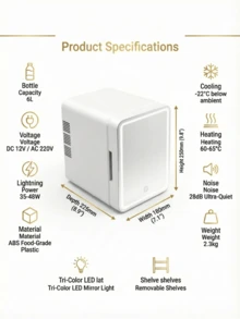 SOKANY Tủ lạnh mini 4L, đa năng dùng để làm mát/giữ ấm mỹ phẩm và thực phẩm, tích hợp gương có đèn LED điều chỉnh được, tủ lạnh mini di động tiện dụng cho phòng ngủ, văn phòng, xe hơi, món quà tuyệt vời. - Phích cắm loại C của EU (220-240V) - Xem 5