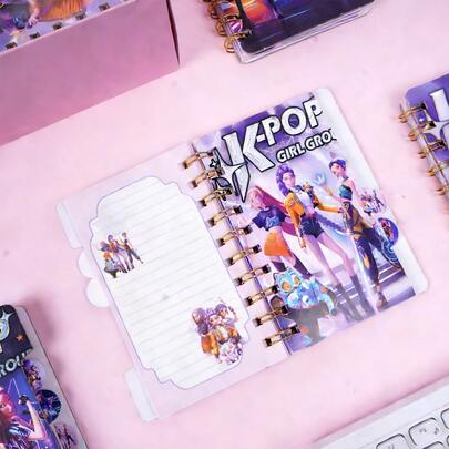 1pc Cartoon Pattern Korean Style Notebook, Cute Anime Character Design Portable Spiral Notebook, Festival Gift