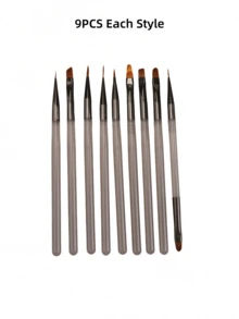 9pcs Japanese Gray Series Nail Art Pen Set, Includes: Nail Brush, Lining Pen, Double-Ended Pen, Structuring Pen, UV Gel Paint Pen, Gradient Pen, Suitable For Nail Salons And Home Use - Light Grey - View 10