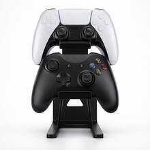 Metal Dual Controller Desktop Stand, Heavy Duty Gamepad Holder With Stable Base, Elegant Organizer Compatible With Switch Style Controllers And Other Mainstream Game Controllers, Space Saving Desk Storage Stand, Black - Multicolor - View 3