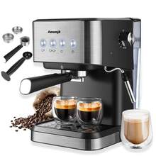 OCTAVO 20巴专业意式浓缩咖啡机，带奶泡器，不锈钢材质，50盎司可拆卸水箱，黑色 - 黑色 - 查看 3