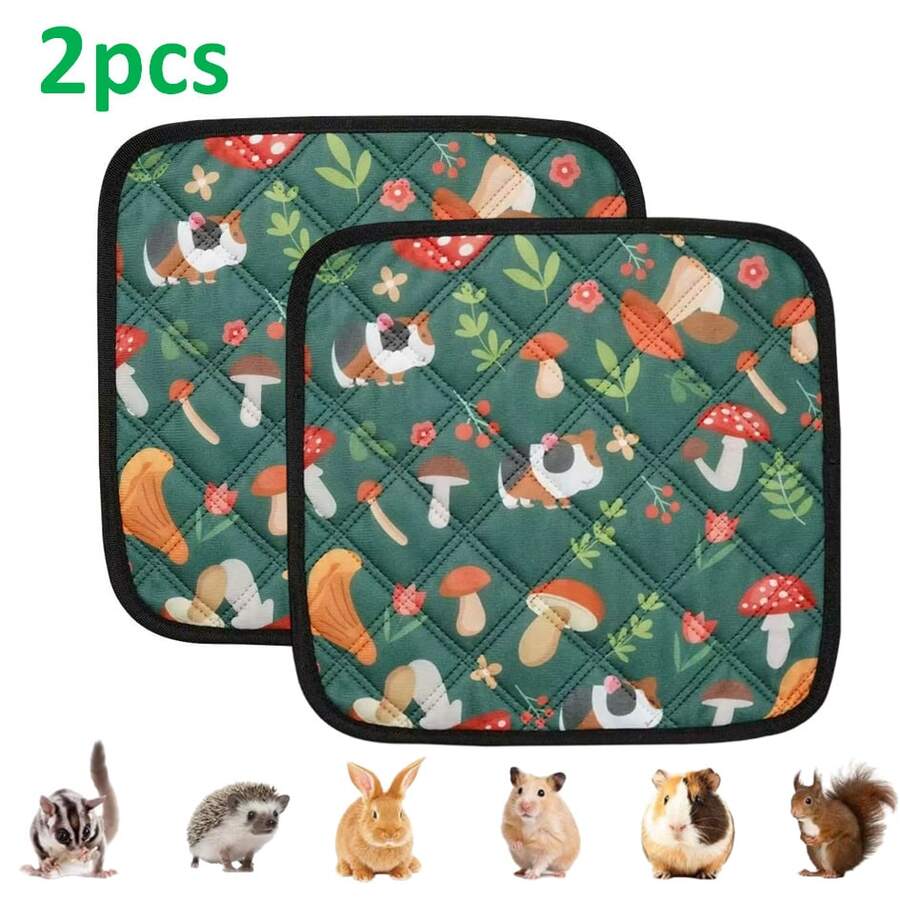 2pcs Washable Guinea Pig Cage Mats, Super Absorbent, Non-Slip, Reusable, Suitable For Rabbits, Hamsters, Mice And Other Small Pets. Warm In Winter, Ideal For Indoor Raised Rabbits, Hamsters, Squirrels, Hedgehogs, Ferrets, And A Great Christmas Gift. - Green - View 1