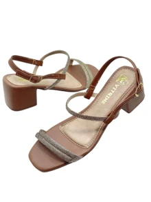 Women's Glittery Mid-Heel Sandal With A Comfortable Small Heel - 鏽棕色 - 查看 3