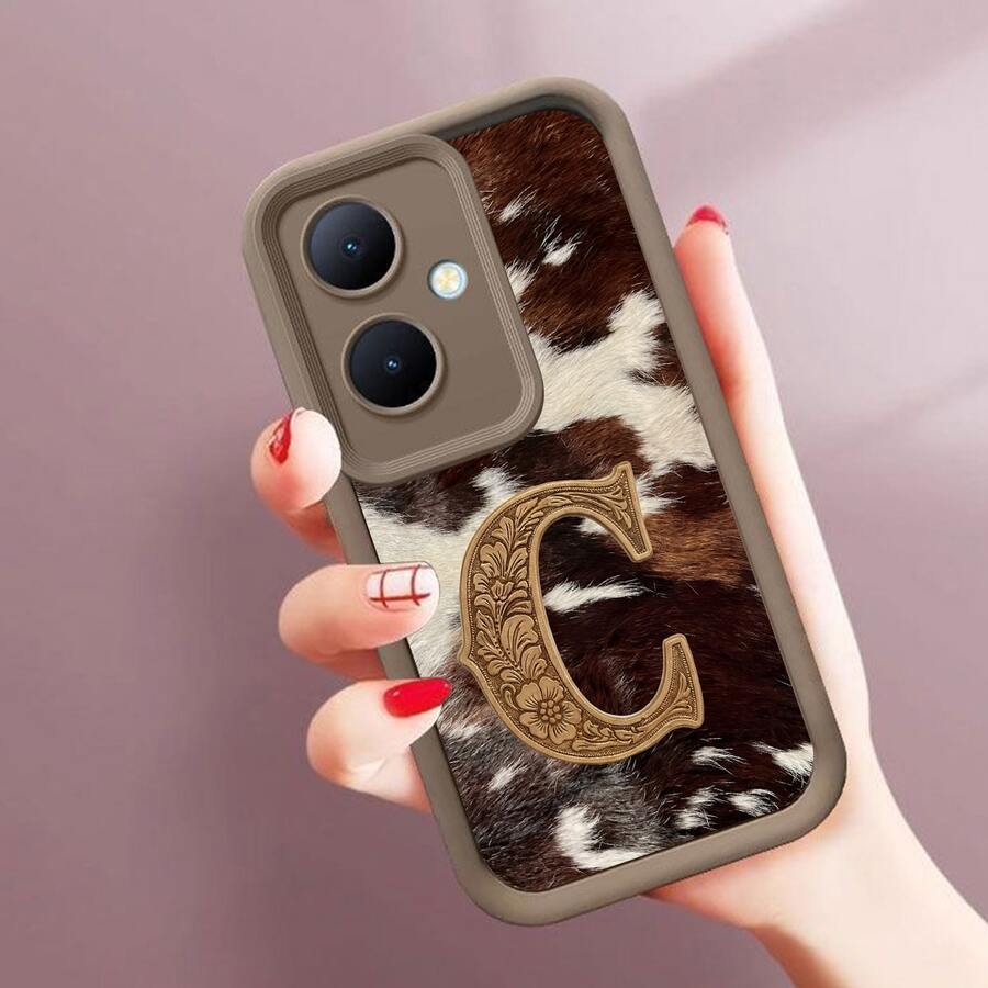 毛绒字母保护手机壳，专为三星 Galaxy A16、A55、A15、A34、A54、A14、S24、S24 Plus 和 S24 FE 型号设计，具有减震功能和柔软的 TPU 边框。 - 棕色 - 查看 1