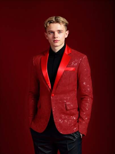 Men's Asymmetrical Polygon Sequin Blazer, Velvet Thin Performance Formal Suit, Party & Bar Jacket