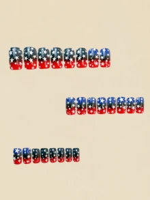 Blue Gradient Star Pattern Design For Nails 24 Pieces Of Nails Press On Fake Nails Nails Supplies Art Y2k Nails - Blue and White - View 2