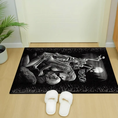 1pc Motorcycle Rider Lover Pattern Printed Rug, Faux Wool Mat - Highly Absorbent, Easy To Clean, Suitable For Home Decor, Farmhouse, Entryway, Indoor, Room, Kitchen, Dining Room, Small Office/Home Office, Sink, Laundry Room, Doormat, Kitchen Mat, Non-Slip Mat