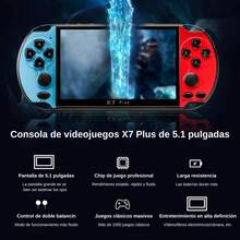 La consola de juegos X7plus de 5,1 pulgadas es una consolade videojuegos portatil con dos joysticks, 8 GB de almacenamiento interno, varios juegos preinstalados, uncontrolador de juegos MP5 y salida de TV. - Multicolor - Ver 4