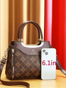 Chic 3pcs Women's Fashion Bag Set - Elegant Geometric Print, Faux Leather Tote With Crossbody & Clutch Wallet - Coffee - View 7