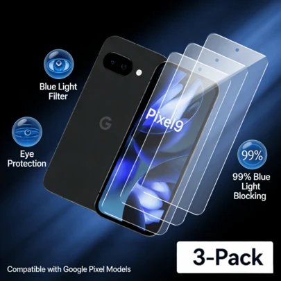 3片装：全透明手机保护膜，护眼防蓝光，适用于Pixel 9 Pro、Pixel 9、Pixel 10、Pixel 10 Pro手机屏幕保护膜，钢化玻璃保护膜，塑料保护膜，手机屏幕保护膜，全覆盖，支持指纹解锁，丝网印刷，高透明度，高清，全覆盖。屏幕保护必备品，适用于日常防护、办公、家庭使用。防水防震防摔防刮花。