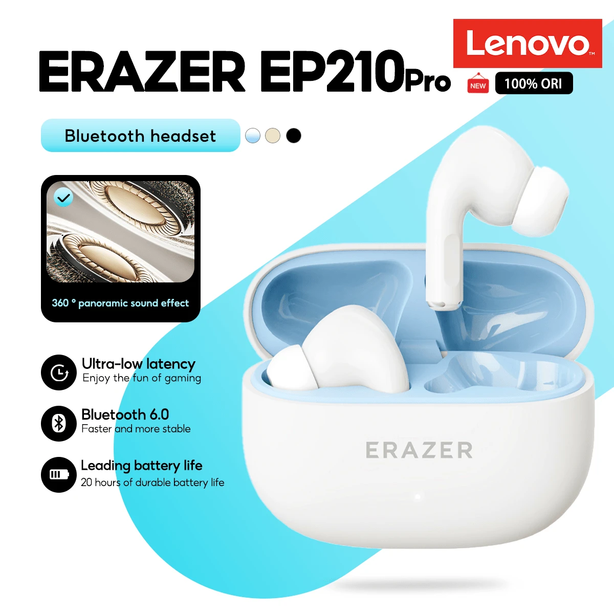 Lenovo ERAZER EP210Pro Wireless Bluetooth In-Ear Headphones With Microphone Bluetooth 6.0 HiFi Sound Quality - one-size - View 1