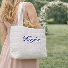 Personalized Embroidered Nylon Tote Bag, Custom Monogram Bridesmaid Gift,Custom Embroidered,Personalized Bag,Embroidered Gift,Monogram Bag,Bridesmaid Gift,Bubble Tote Bag,Cosmetic Pouch,Travel Makeup Bag,Zipper Pouch,Gift For Her,Wedding Party Gift,Quilted Tote,Everyday Bag - Multicolor - View 4