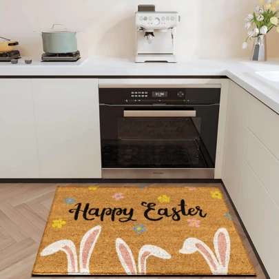 1 قطعة سجادة مطبوعة بنمط أرنب عيد الفصح، حصيرة صوفية اصطناعية - عالية الامتصاص، سهلة التنظيف، مناسبة لديكور المنزل، الطراز الريفي، المدخل، الداخلي، الغرفة، المطبخ، غرفة الطعام، مكتب منزلي صغير، البالوعة، غرفة الغسيل، حصيرة الباب، حصيرة المطبخ، حصيرة مانعة للانزلاق