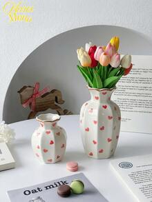1pc Pink Heart Ceramic Vase, Cute European Style High-Value Bedroom Decor, Medium Size, American Farmhouse Style Vase (Practical Item), Suitable For Home Decor, Wedding, Bedroom, Entryway, Nightstand, Minimalist Elegant, Dining Table Decor, Vase Gift For Family And Friends - Multicolor - View 6