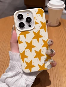 1pc White & Gold Shiny Star Design Minimalist Full Coverage TPU Shockproof Phone Case, Compatible With Apple 17, 16, 15, 14, 13, 12, 11 Pro Max, Air, And Series - Multicolor - View 2